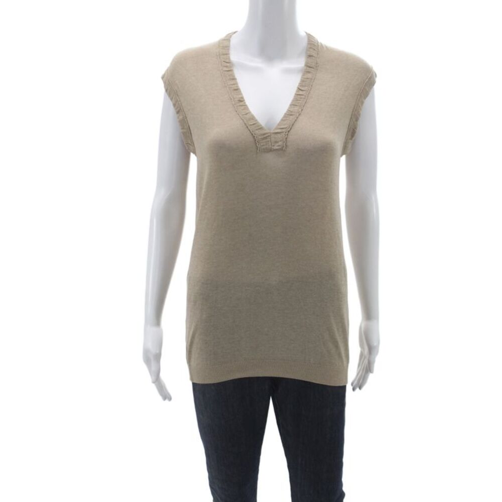 Lavia 18 Women Sleeveless V-Neck Pullover Sweater Beige 72% Viscose Size M
